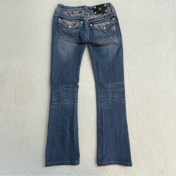 Miss Me Blue Boot Cut Jeans with Embellished Pockets Snake Print Rhinestone 26 - Picture 3 of 7